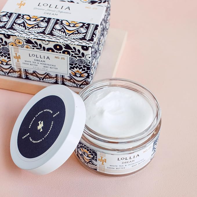 LOLLIA Dream Body Butter, 5.5 oz. - White Tea & Honeysuckle Fragrance - Shea Butter & Cocoa Butter, Body Lotion for Women, Hydrating & Smooth Body Moisturizer
