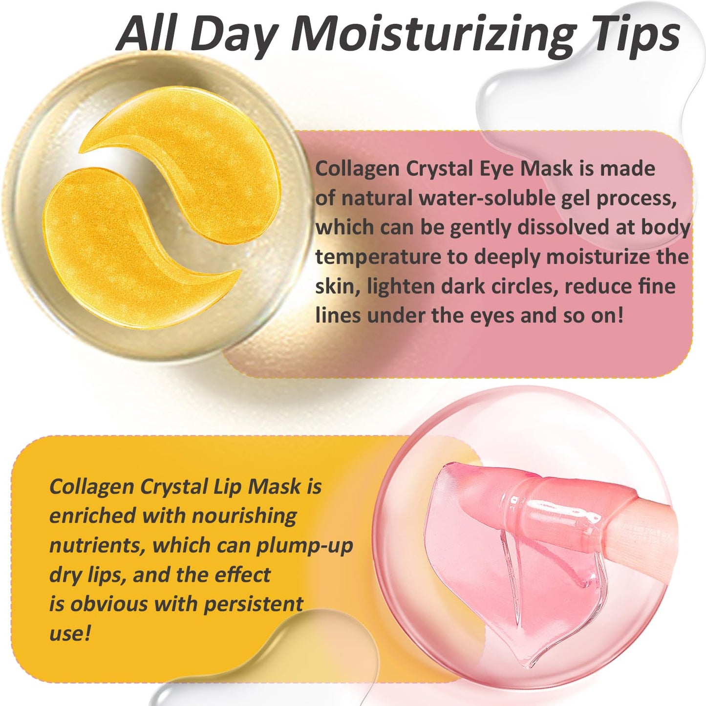 32 Pairs Eye Masks & Lip Masks, Collagen Crystal Lip Mask and Eye Mask, Crystal Collagen Eye Patches for Puffy Eyes, Effectively Eliminates Dark Circles and Eye Bags, Reduces Lip Wrinkles