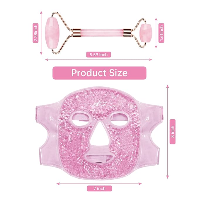 ZNÖCUETÖD Ice Face Roller Facial Jade Roller and Ice Face Mask Cold Cooling Gel Mask Gift Set for Women Face Aging Wrinkles Lifting Firming Puffy Eyes, Eye Face Neck Roller Massager SPA Tools