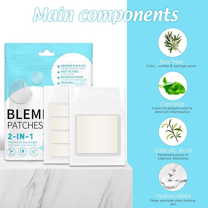 Large Pimple Patches Acne Patches hydrocolloid Bandages for Face Forehead Chin Body Chest Back Blemish Patch with Multiple Sizes (134pcs)