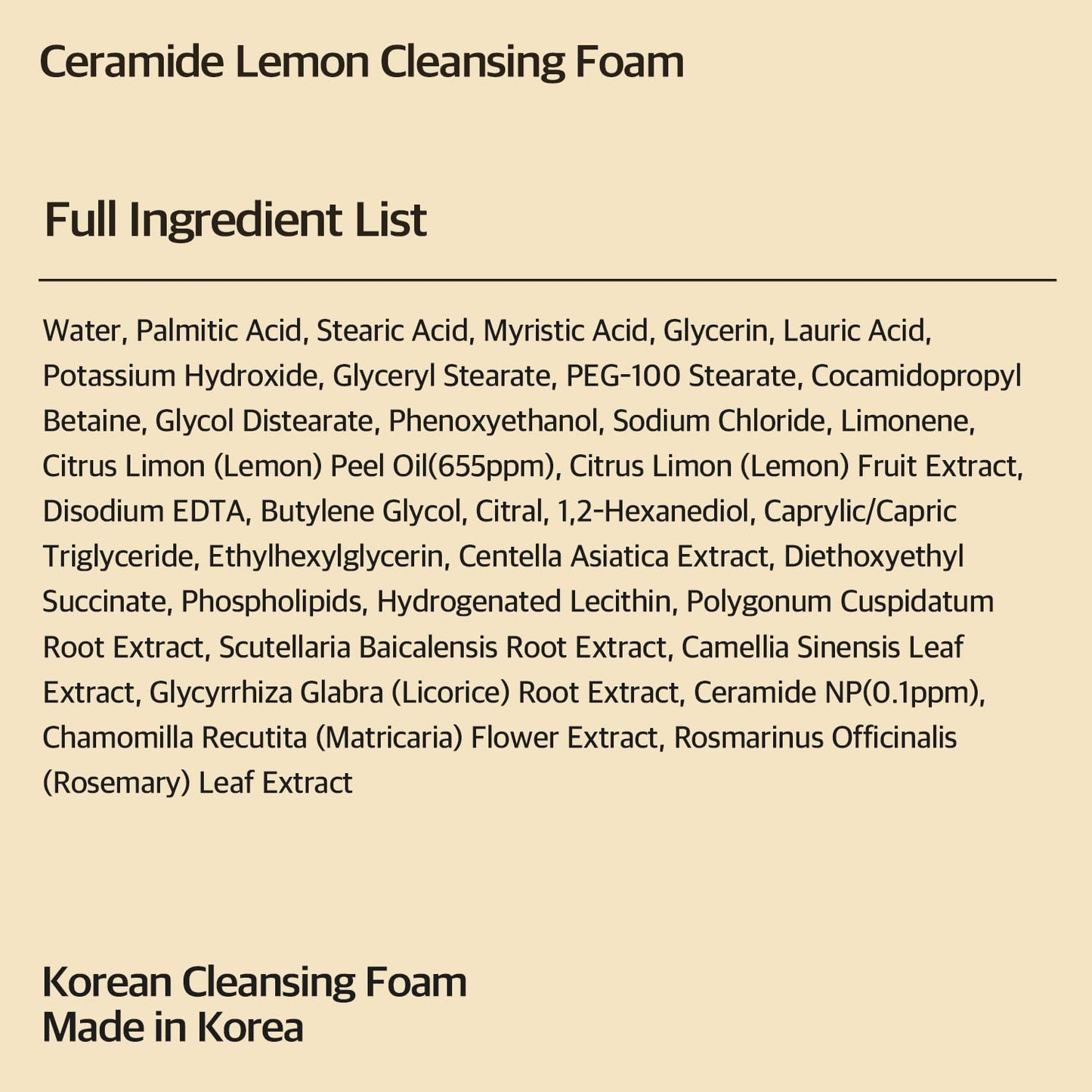 eyeNlip Ceramide Lemon Cleansing Foam 3.3fl oz - Creamy Daily Cleanser with Fruit Extracts and Ceramide NP for Soft, Fresh Skin, Korean Skin Care