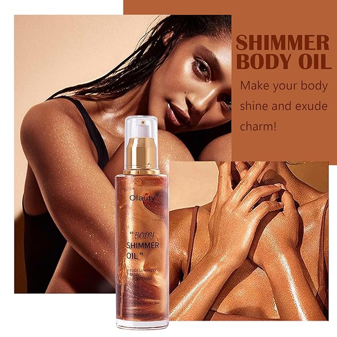 Shimmer Body Oil, Highlighter Makeup Smooth Glitter Glow Rose Gold)