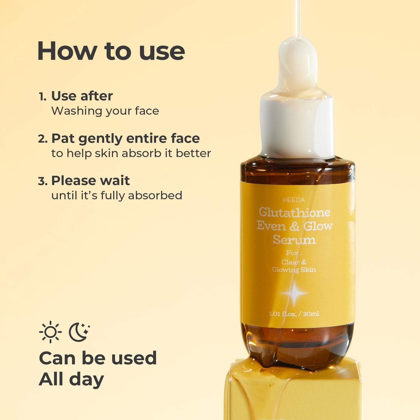 HEEDA Glutathione Even & Glow Serum, Niacinamide, Turmeric, Tranexamic Acid, Glass, Radiant, Balanced & Healthy-Looking Skin, Korean Skincare