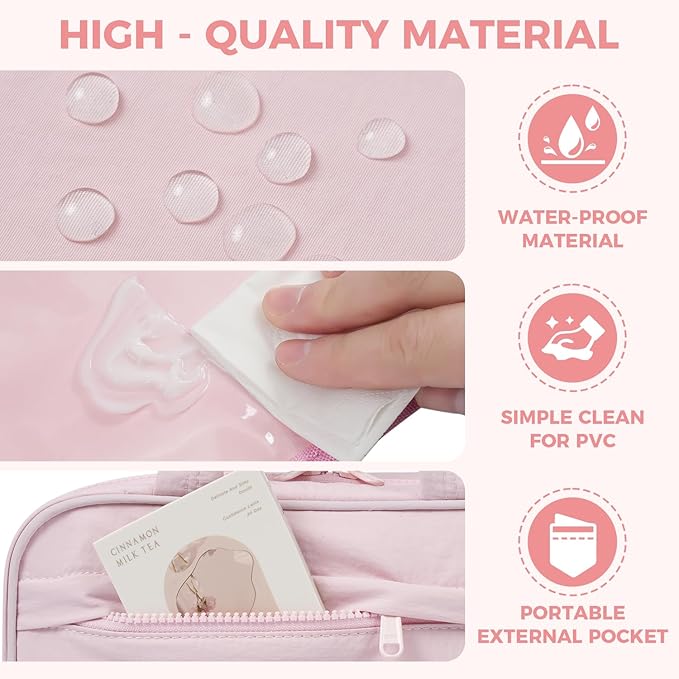 Toiletry Bag For women,Portable Hanging Organizer,4 Leakproof Compartment for full-sized Conditioner, Brushes Set, Makeup Accessories,Visible and easy to access.M-light pink
