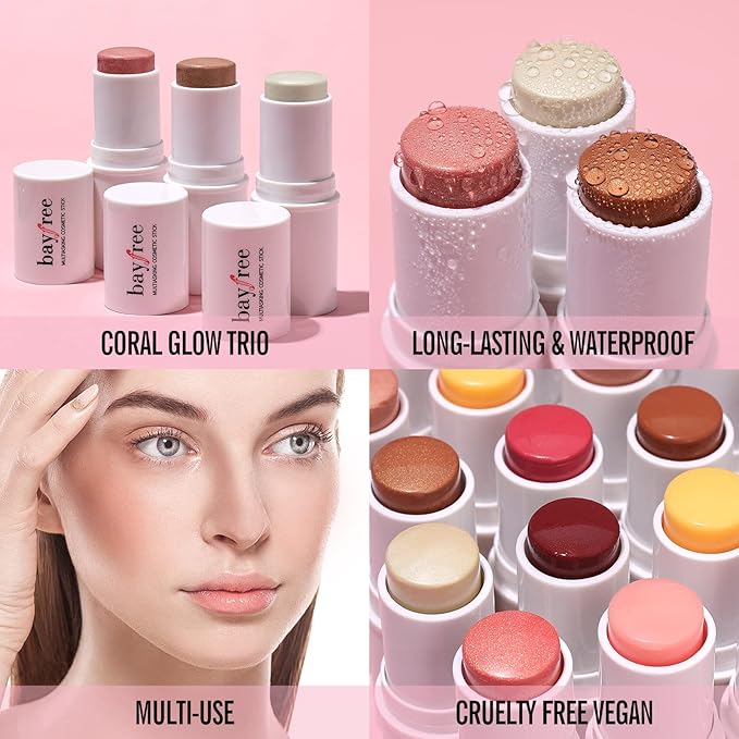 KIMUSE Multi Stick Trio Face Makeup, Cream Blush All Skin