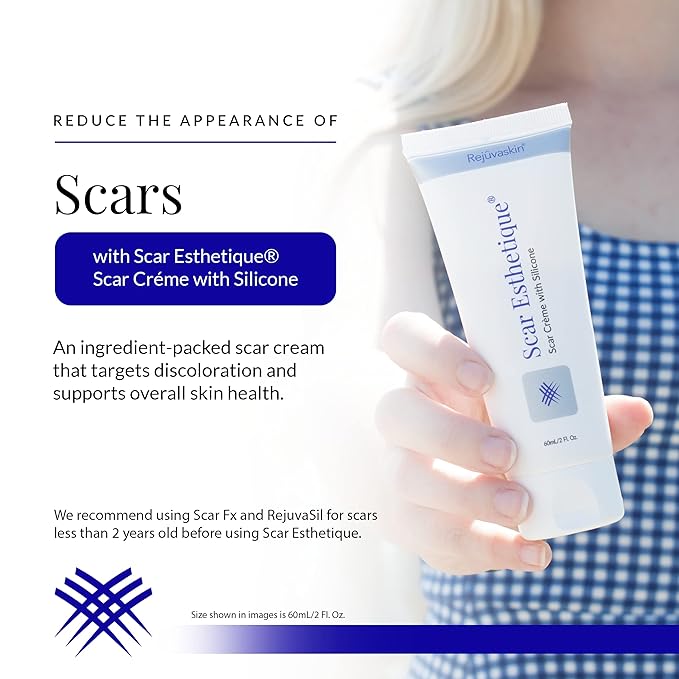 Rejuvaskin Scar Esthetique Scar Cream with Silicone, Reduces the Appearance of Surgical Scars, Burns, Stretch Marks, Keloids & Acne Scars, 60ml