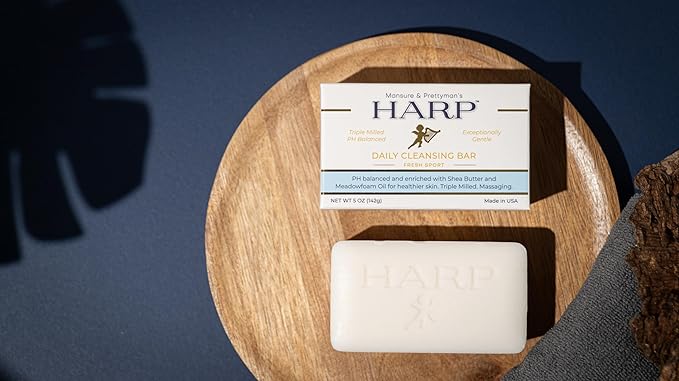 HARP pH-Balanced (5.0-6.0) Body Wash Bar - Exceptionally Gentle For Dry or Sensitive Skin + Shea Butter + Borage Oil | Non-Comedogenic | Soap-Free, Lye-Free. FRESH SPORT FRAGRANCE