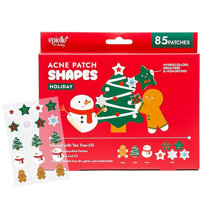 Epielle Acne Patch Shapes Edition, Acne Patches with Hydrocolloid Dressing, Fun for Parties, Sleepovers, Girls' Nights, Halloween Parties, Girls' Gift (Christmas Patch, 85ct)