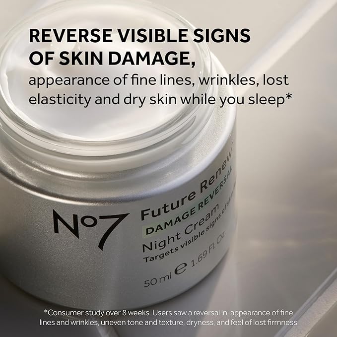 No7 Future Renew Damage Reversal Night Cream - Anti Aging Face Moisturizer - Infused with Peptide Technology to Reverse Visible Signs of Damage - Skin Barrier Repair for Dry Skin (1.69 Oz)
