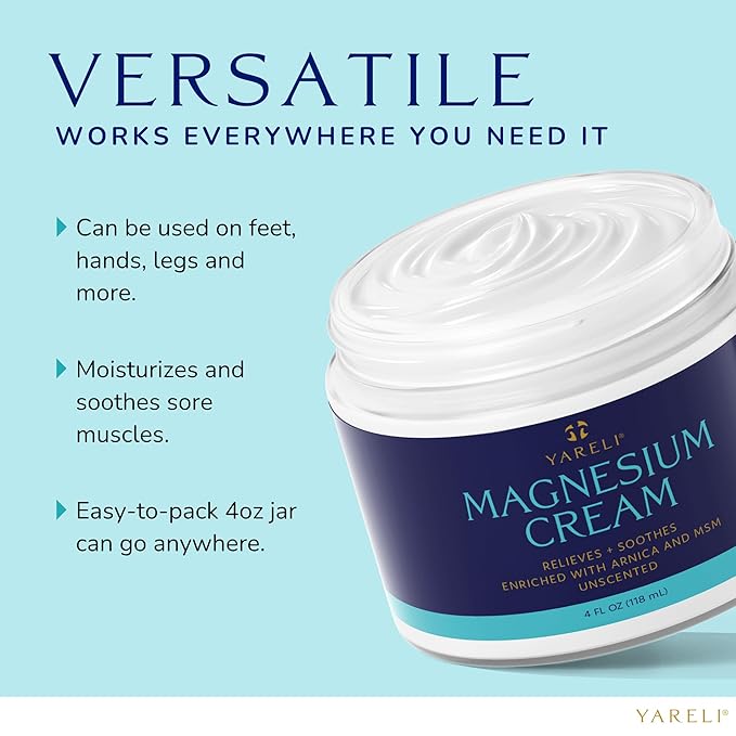 Magnesium Cream for Pain & Sleep Support - Topical Lotion with Arnica, MSM for Leg Cramps, Muscle Tension, Evening Leg Relaxation - Safe for Adults (4 Fl Oz (Pack of 1), Unscented)
