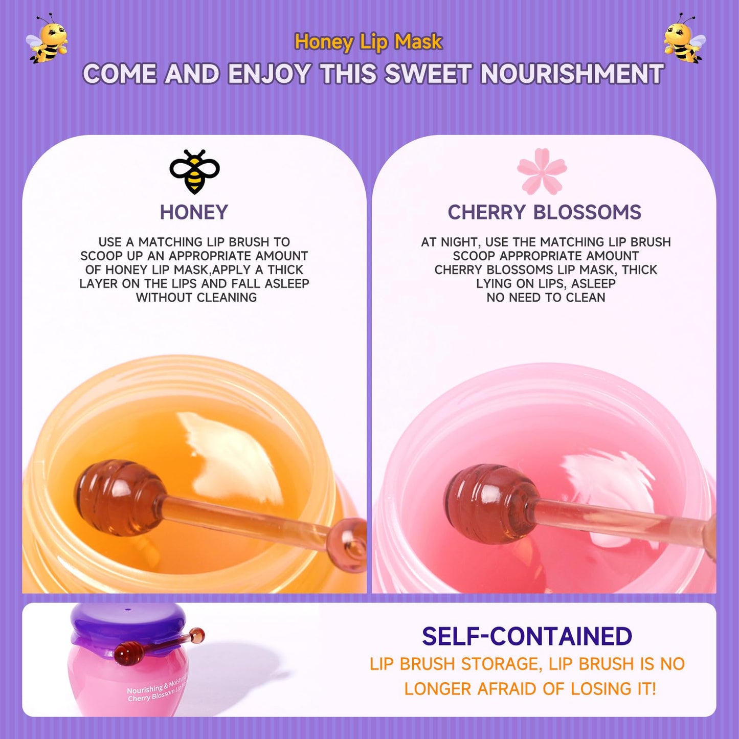 2 Bottles Sakura & Honey Lip Balm, Day & Night Repair Deep Moisture and Fade Lines, Rich in Vitamin E & Cherry Blossom Extract Beeswax Essence Natural Enhancer Care Sleeping Mask
