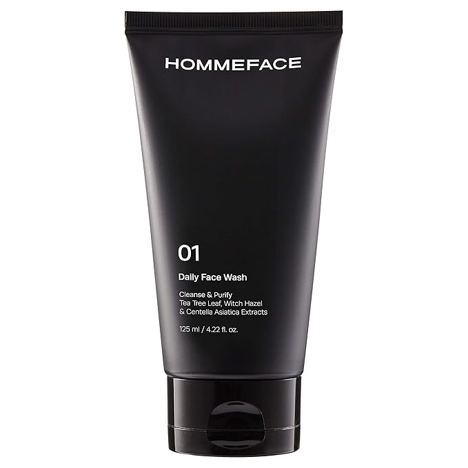 HommeFace Daily Face Wash for Men, 4.22 Fl. Oz. Gentle Facial Cleanser for Deep Cleansing & Purifying with Collagen, Witch Hazel & Cica Extracts, Vegan