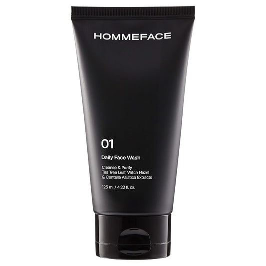HommeFace Daily Face Wash for Men, 4.22 Fl. Oz. Gentle Facial Cleanser for Deep Cleansing & Purifying with Collagen, Witch Hazel & Cica Extracts, Vegan