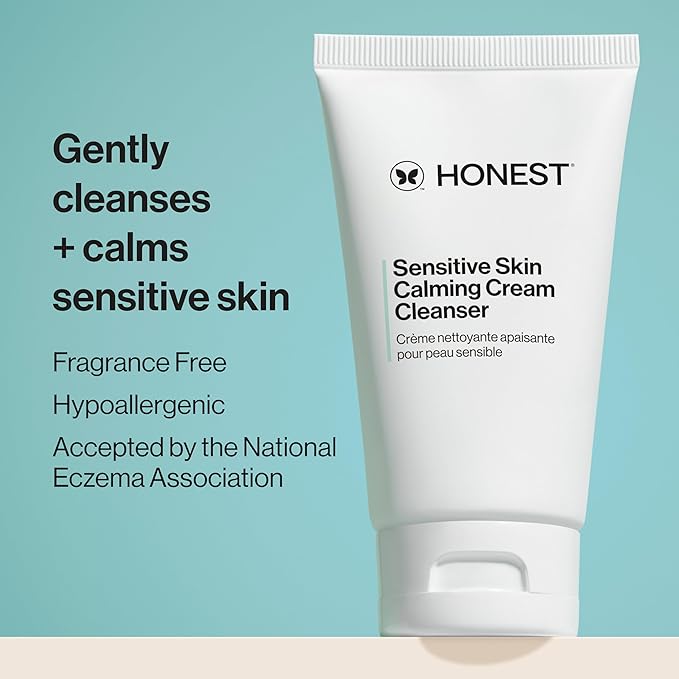 Honest Beauty Sensitive Skin Calming Cream Cleanser | Gently Cleanses, Hydrates, + Calms Skin | Hypoallergenic, Fragrance Free, Vegan | 4 fl oz