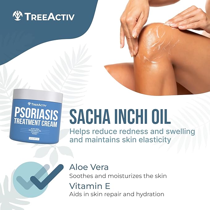 TreeActiv Psoriasis Treatment Cream, 8oz, Psoriasis Cream with Hyaluronic Acid for Face, Scalp, Body, Soothing Cream for Psoriasis Treatment, Psoriasis Moisturizing Cream for Scaly Dry Skin, 500+ Uses