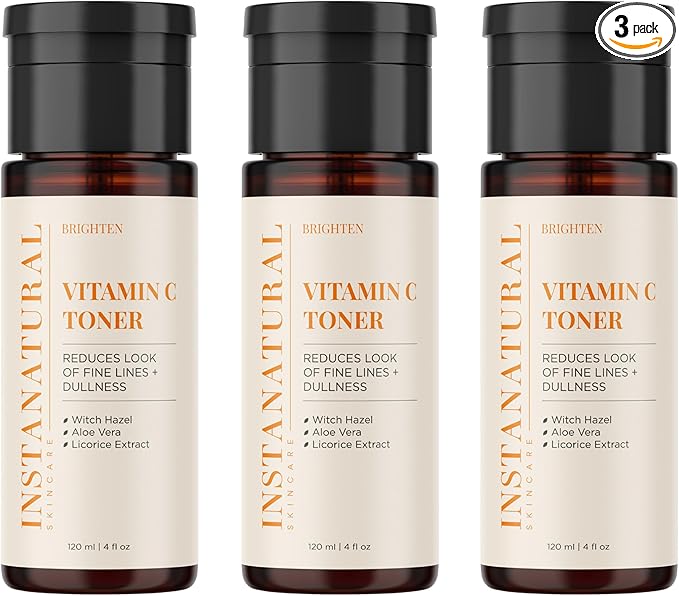 InstaNatural Vitamin C Face Toner | Brightens and Balances pH for Toned, Smooth-Looking Skin (Witch Hazel, Aloe Vera & Licorice Extract), 4 Fl Oz (3-Pack)