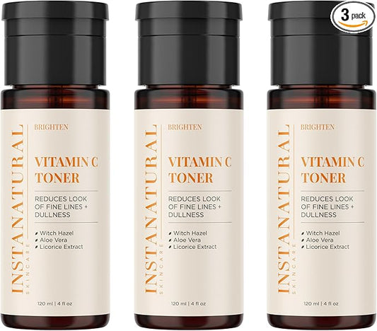 InstaNatural Vitamin C Face Toner | Brightens and Balances pH for Toned, Smooth-Looking Skin (Witch Hazel, Aloe Vera & Licorice Extract), 4 Fl Oz (3-Pack)