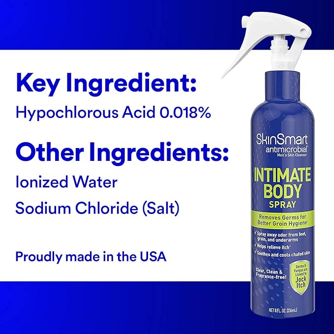SkinSmart Men’s Intimate Spray, Hypochlorous Based Shower in a Bottle, Removes Bacteria linked to Jock Itch and Foul Odors for, 8 oz Spray Bottle