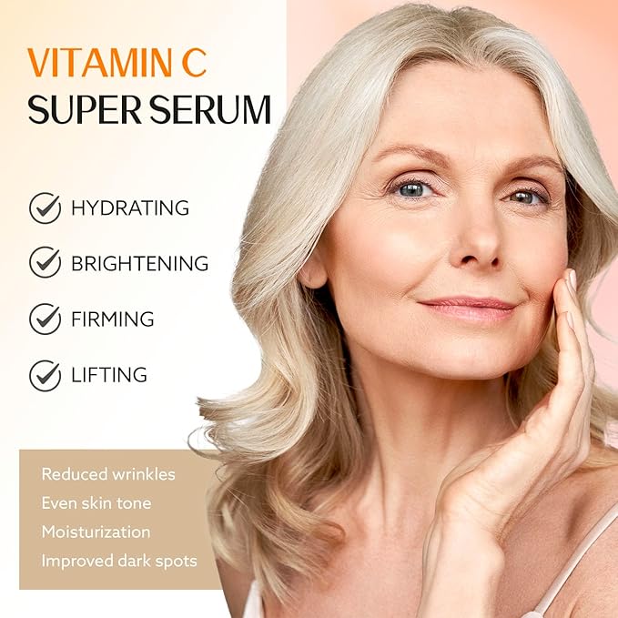 Super Vitamin C Serum for Women over 70: Hyaluronic Acid Serum for Face, Dark Spot Remover and Wrinkle Reduction - Lifting, Smoothing, Moisturizing, All in One Skin Care Formula, 1 fl oz