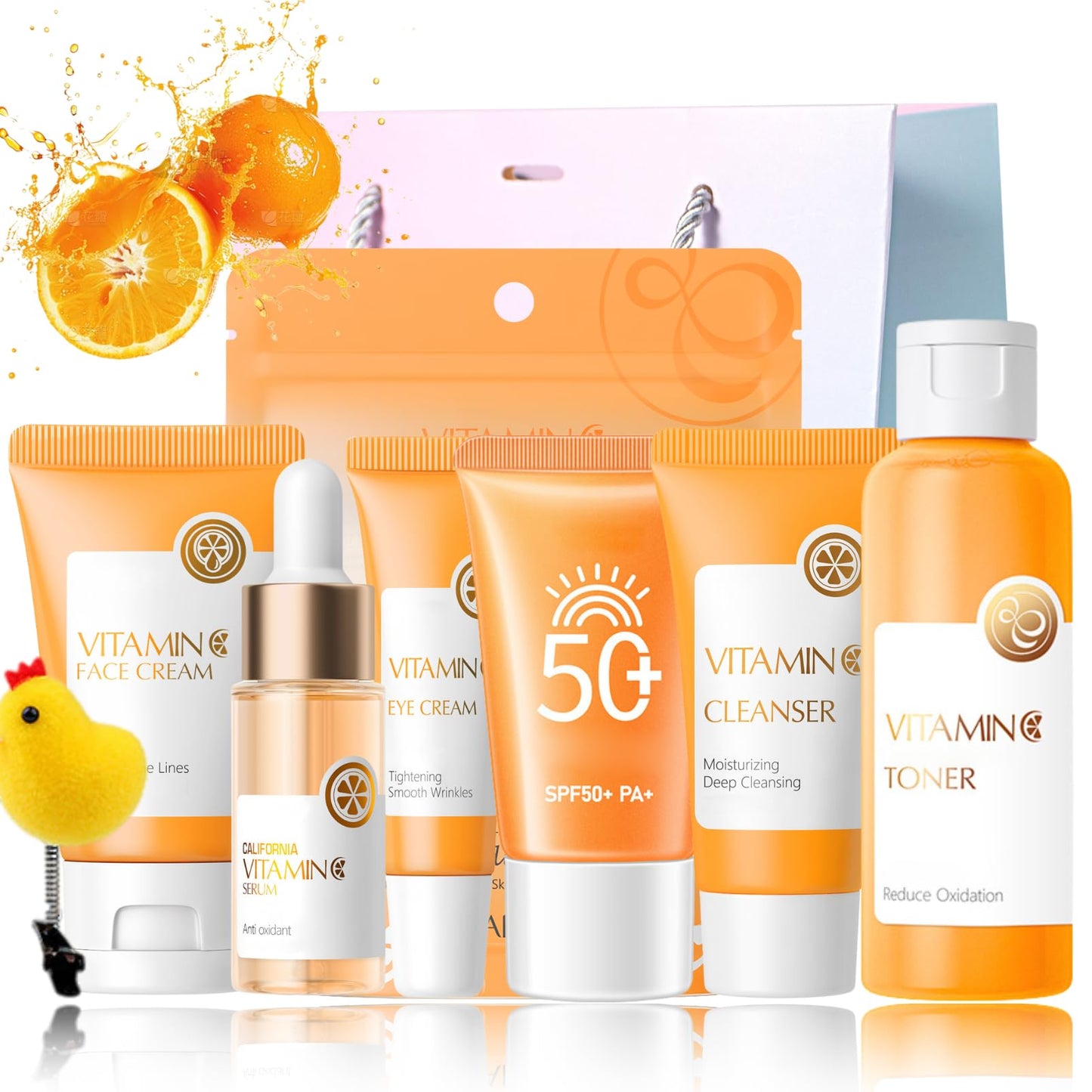 Skincare Set Vitamin C Girls Gifts - Skin Care Set Antioxidant - Hydrating Skin Care Kit for Women with Sunscreen,Toner,Serum,Eye Cream - Skin Care for Teens 10-12 (One Size, 8PCS Vitamin C Scent)