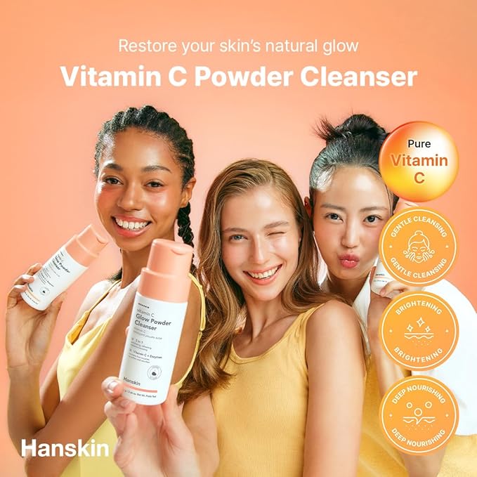 Hanskin Vitamin C Glow Powder Cleanser - Gentle Face Wash for Brightening & Radiant Skin, Papaya Enzyme Powder Facial Cleanser for Dry Skin, Exfoliating & Refreshing Korean Skincare [2.36 fl oz.]