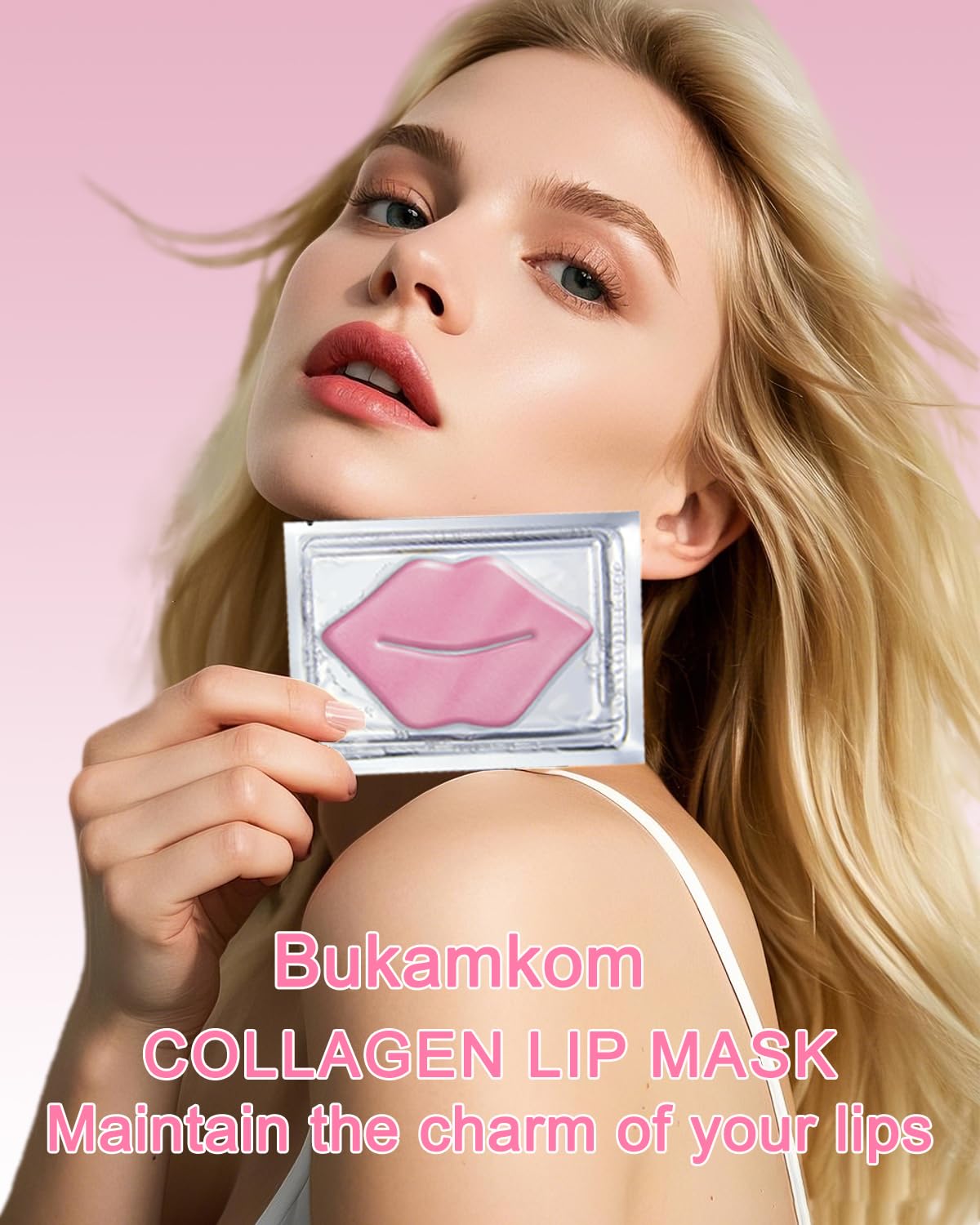 Bukamkom Collagen Pink Lip Mask 20 Pieces,Which can Provide Long-lasting Nourishment,Moisturization,Overnight Lip Mask Individually Wrapped Lip Patch