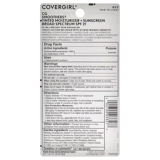 COVERGIRL Smoothers Lightweight BB Cream, Fair to Light UV Protection 1.35 oz