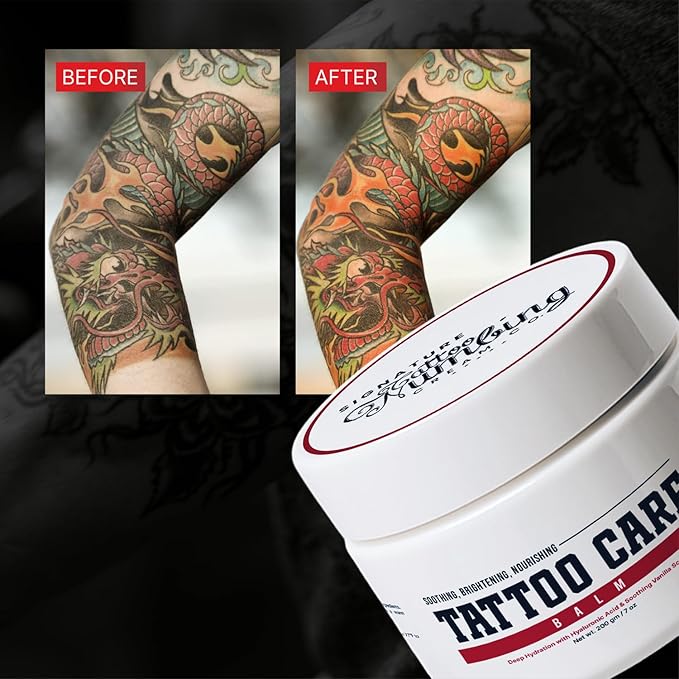 Tattoo Care Balm by Signature with Hyaluronic Acid- Deeply Soothing and Hydrating Tattoo Balm for lasting moisture Before & Aftercare - With Centella, Shea Butter & Warm Vanilla Scent - 7 oz / 200g