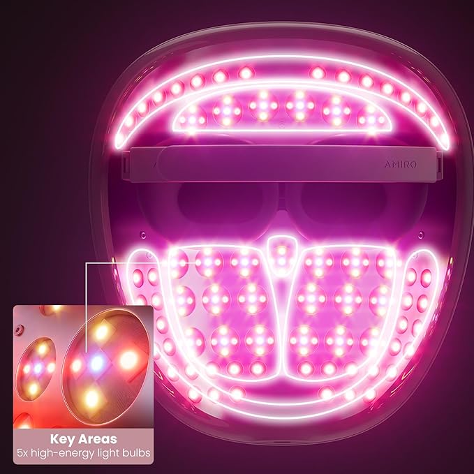 AMIRO Spectra 5-in-1 Light Therapy Face Mask, Contour With Blue, Red, Green, Yellow, and Infrared Light, 3 Modes for Oily, Acne-Prone, and Sagging Skin, Skincare for Face, Silver