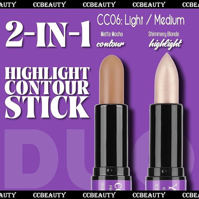 CCbeauty 2-IN-1 Contour Stick Makeup,Cream Shimmer Highlighter Bronzer