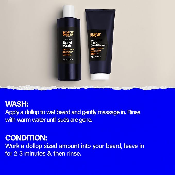 Scotch Porter Beard Wash & Conditioner Bundle – Cleanse, Moisturize, Hydrate & Soften Coarse, Dry Facial Hair while Encouraging Growth for a Fuller, Healthier-Looking Beard