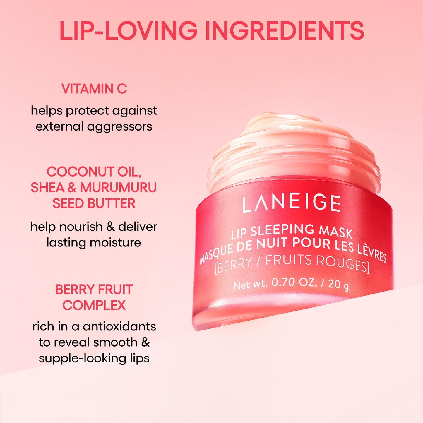 LANEIGE Lip Sleeping Mask, Berry: Nourishing Overnight Lip Treatment with Vitamin C, Shea & Murumuru Butter for Hydrating Dry, Flaky Lips
