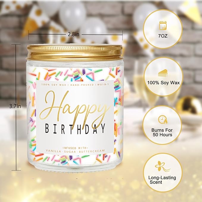 Happy Birthday Candle - Vanilla Cream Birthday Candle, Unique Birthday Gifts for Women - 7oz Scented Candle with Sprinkles, Birthday Gifts for Men/Best Friend