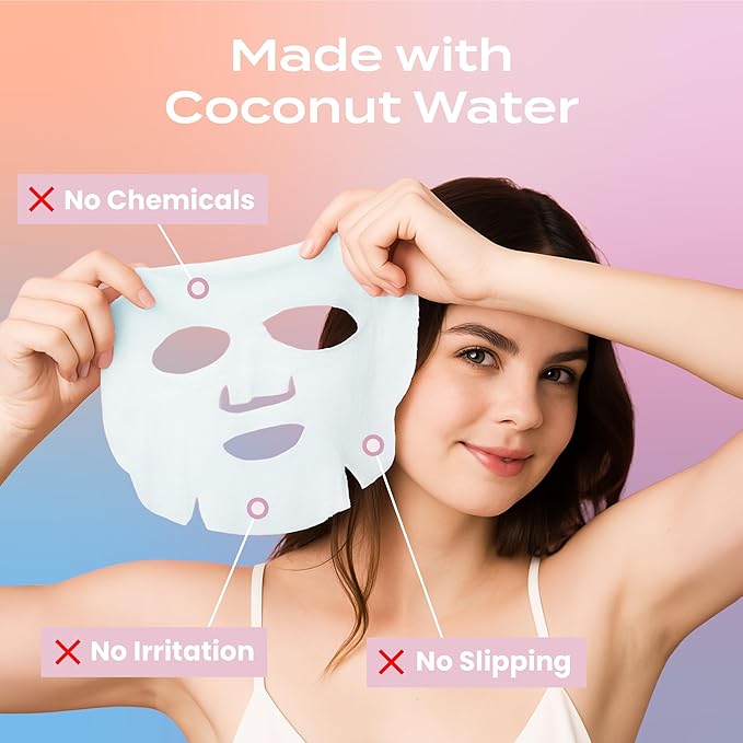 Body Restore Natural Collagen Face Mask 12 Pack – Korean Skin Care Sheet Mask with Fermented Coconut Water – Birthday Gifts for Women & Men, Support Deep Moisture, Dry Skin, Clean Beauty - Variety