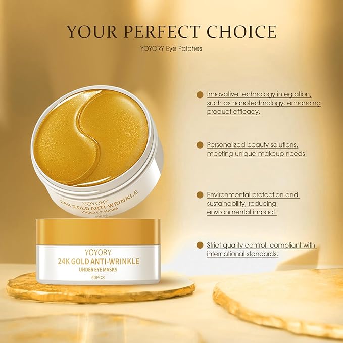 Under Eye Patches Masks - 24K Gold Eye Patch for Dark Circles & Puffy Eyesg,Fine Lines,Eye Bags Collagen Infused with Hyaluronic Acid Wrinkle Smoothing, Hydration & Firming Care (30 Pairs) Gold
