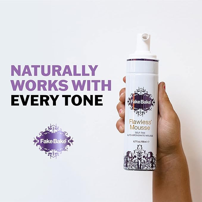 Fake Bake Flawless Self Tanning Mousse Streak-Free, Long-Lasting Natural Glow For All Skin Tones Women & Men - Sunless Tanner Includes Mitt For Easy Application, Black Coconut Scent - 6.7 oz
