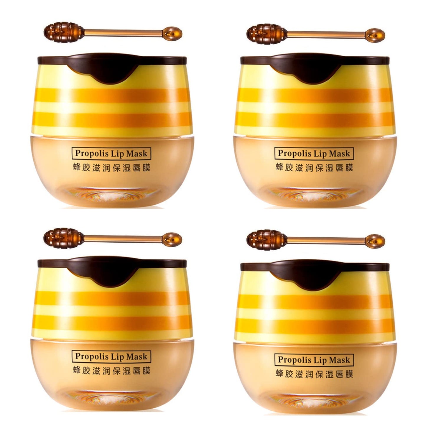4 PCS Bee Lip Balm Honey Pot,Honey Lip Mask,Honey Propolis Lip Mask Moisturizing Moisture Nourishing Dry & Chapped Lips,Lip Care and Reduces Lip Lines,Lip Exfoliating (Honey)