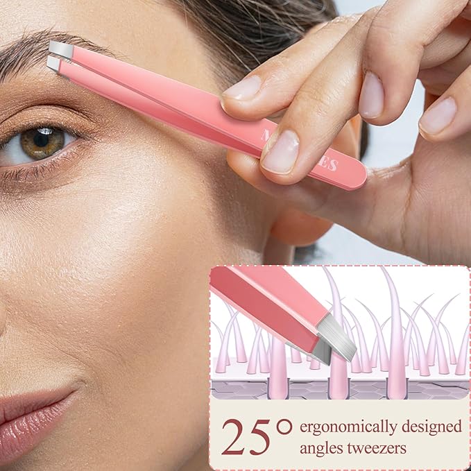 Ingrown Hair Tweezers and Pimple Popper Tool Kit, Pink Blackhead Remover Tools, Pimple Extractor Pore Extractor Eyebrow Razor, Scissor in Leather Travel Case