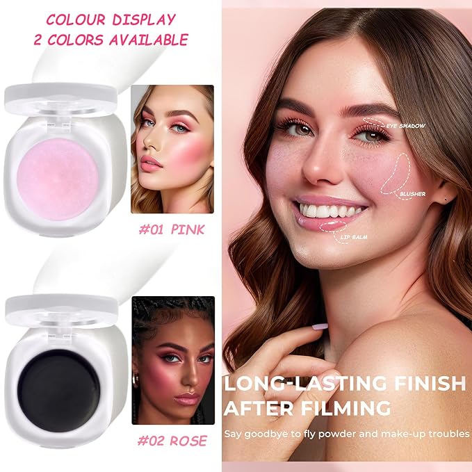 Cream Blush Makeup, Natural Pink/Black Glossy Face Blusher, (Black, One)