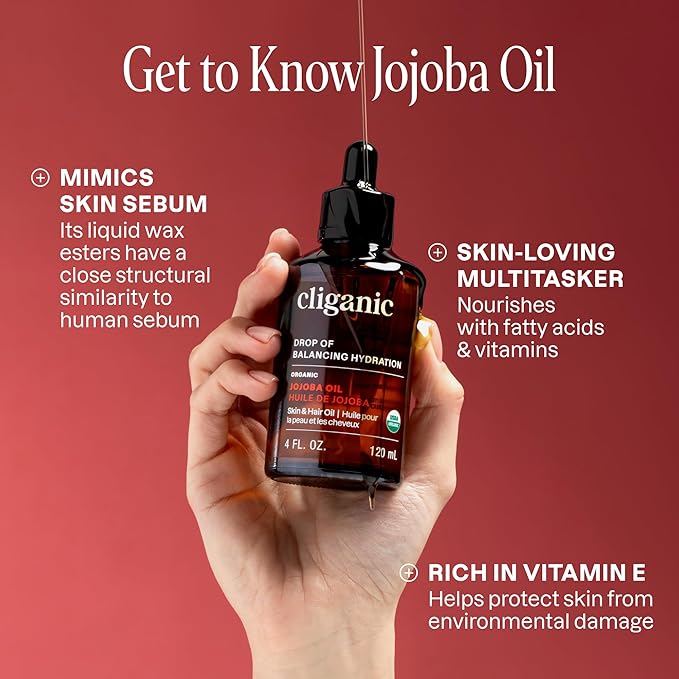Cliganic Organic Jojoba Oil 16oz with Pump, 100% Pure | Bulk, Moisturizing Oil for Face, Hair, Skin & Nails | Natural Cold Pressed (Packaging May Vary)