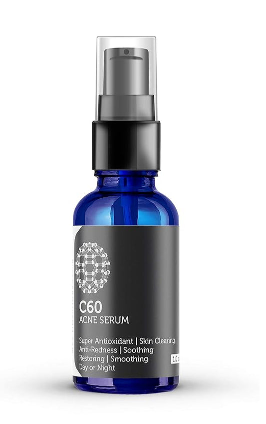 C60 Acne Serum 30ml with Aloe, Rose, MSM, CoQ 10, Vitamins B3 + B5 & Anti Aging Wrinkle Complexes for Men & Women Made with Organic Ingredients