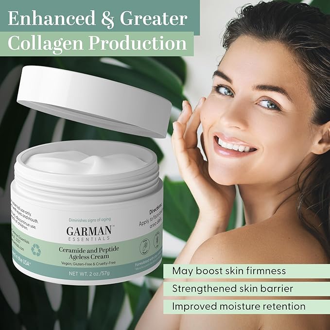 Ceramide and Peptide ageless Cream, Daily Facial Repair Moisturizing Cream, Skincare, Moisturizer, Safe for Sensitive Skin, Vegan, Gluten-Free