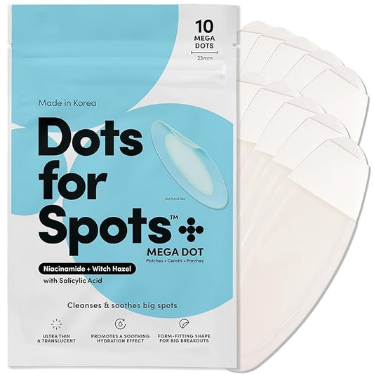 Dots for Spots Large Pimple Patches for Body, Chin, Cheek or Forehead - Includes Active Ingredients Niacinamide, Witch Hazel & Salicylic Acid for Maximum Effectiveness - Reduces Redness (10 patches)