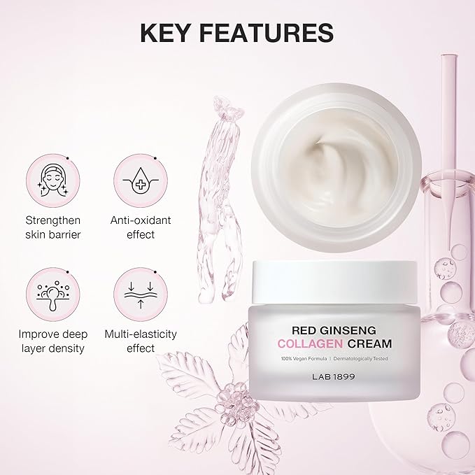 Donginbi LAB 1899 Red Ginseng Collagen Cream - Vegan Firming Cream for Loose Skin, Face Moisturizer for Dry Skin, Korean Red Ginseng, Korean Skin Care Gifts for Women, 1.69 floz