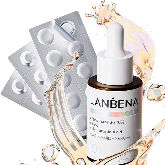 LANBENA Non-Oxidizing Vitamin C Serum 10%: Niacinamide Serum + Freeze-Dried Tablets, Brightening Anti-Aging Essence for Sensitive Skin, Non-Greasy, Reduces Dark Spots & Wrinkles (30 Tabs/1.05 Oz)