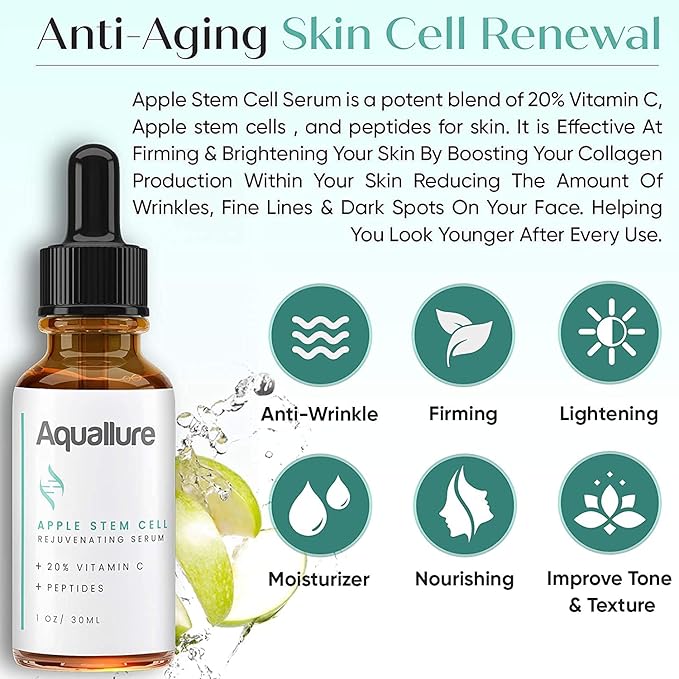 Exfoliating Face Scrub (1.69 oz) - Aquallure Apple Stem Cell Rejuvenating Serum (1 oz) - Anti Aging - Pore Refining Microdermabrasion - Green Tea, Peptides & Hyaluronic Acid (2 items)