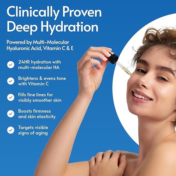Hyaluronic Acid Serum for Face - Ultra Hydrating Anti Aging & Anti Wrinkle Face Serum with Vitamin C & E - Moisturizing & Plumping Formula for Smooth Skin - Microneedling - Korean Skincare - 2 fl oz