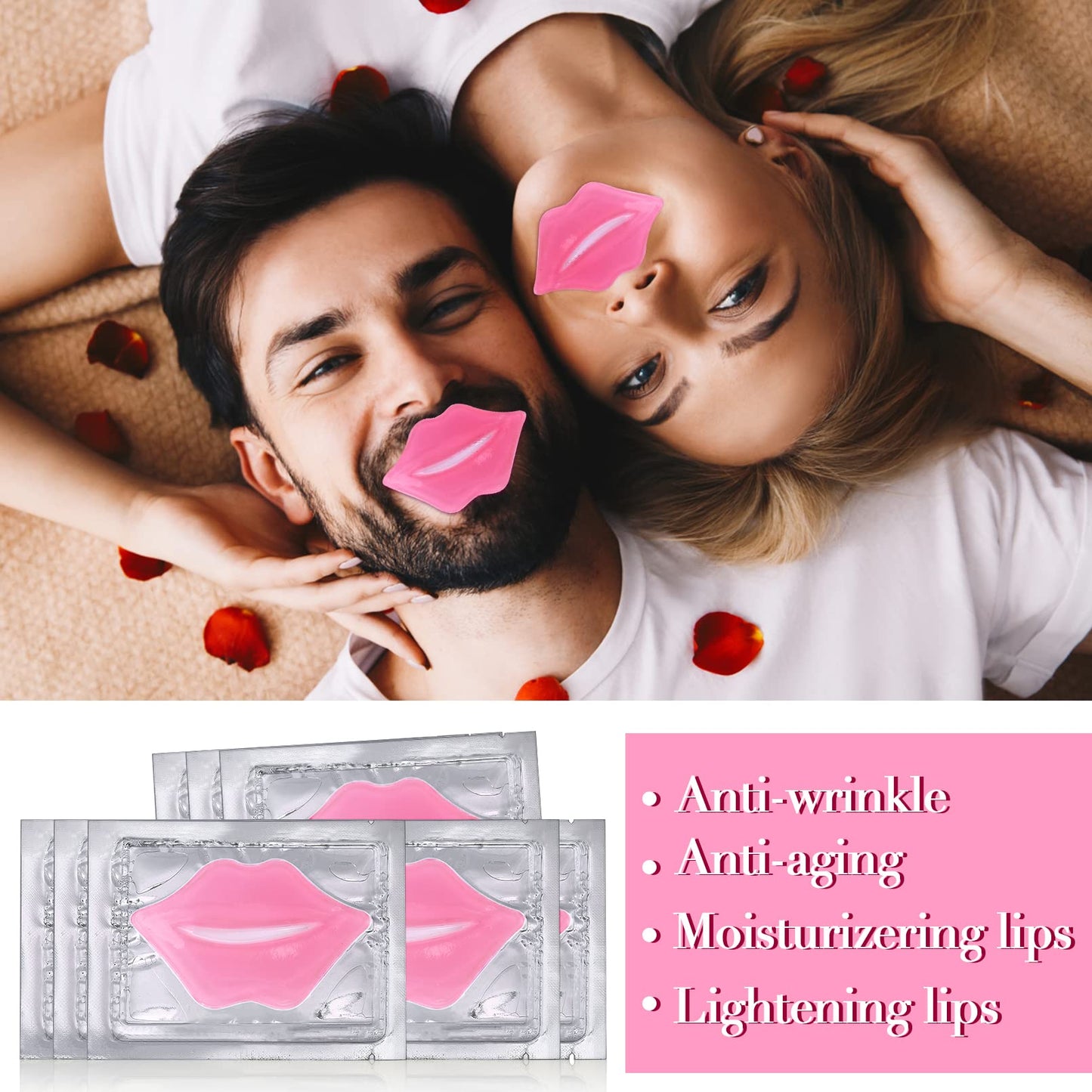 50PCS Lip Mask Sheet,Collagen Crystal Lip Masks,Pink Lip Care Pads Mask for Moisturizing Nourishing,Anti-Aging & Anti-Wrinkle,Lip Gel Patches Pads for Dry Lip,Remove Dead Skin