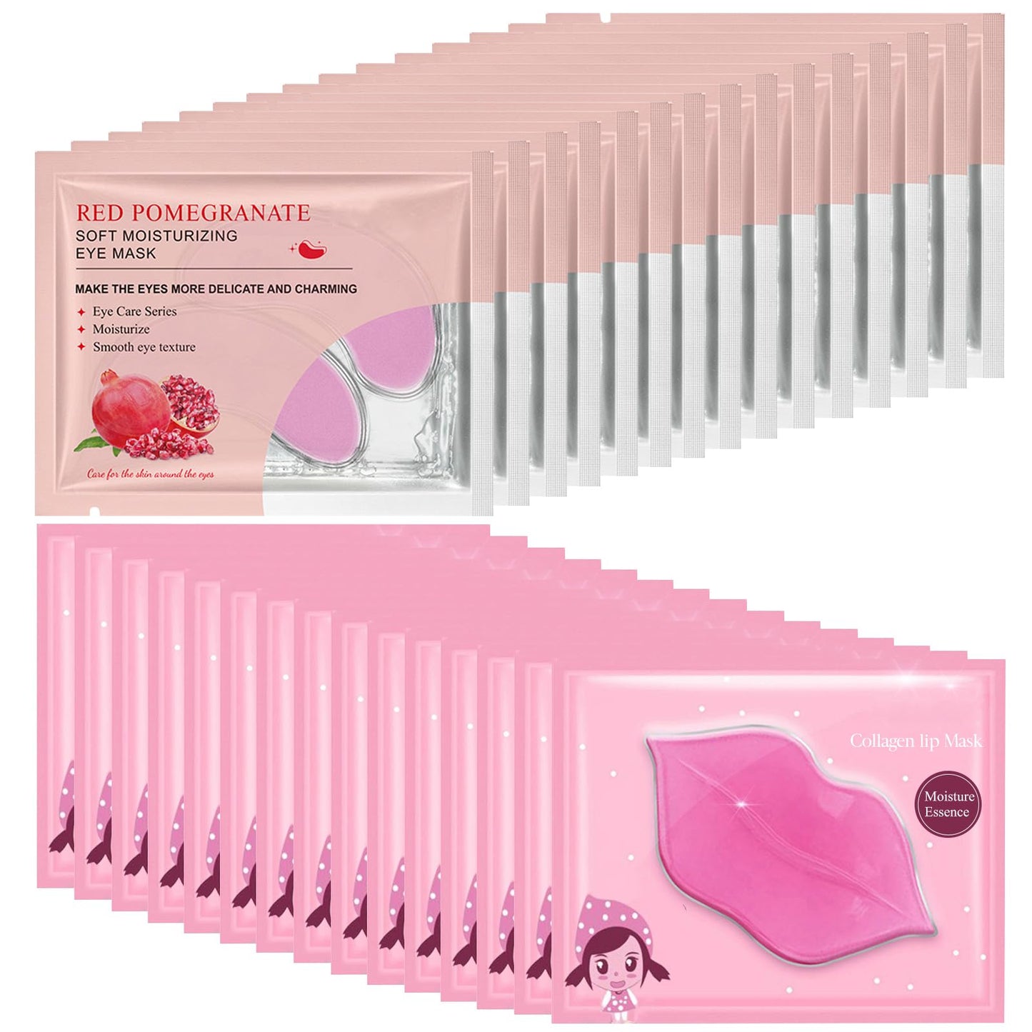 Felico 30Pcs Lip Mask Under Eye Masks Patches,Crystal Collagen Hydrating Moisturizing Smoothing Lips Gel Pads for Puffy Eyes Bags,Dark Circles,Puffiness,Fine Lines,Wrinkles,Anti-Aging Red Pomegranate