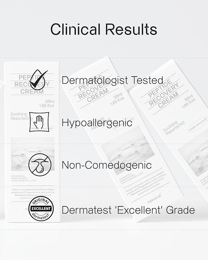 Oganacell Peptide Face Cream (1.69fl oz) - Intensive Hydration for Dry Skin, Itchiness, Redness. Korean Skin Care. Ceramide NP, Shea Butter, Panthenol.